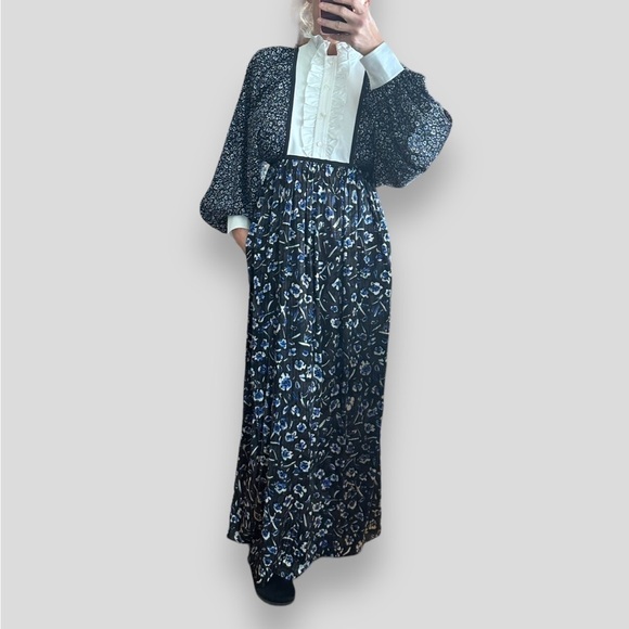 Tory Burch Runway Silk Caftan Midnight Teapot floral print white ruffle 6 NEW S - Picture 7 of 11